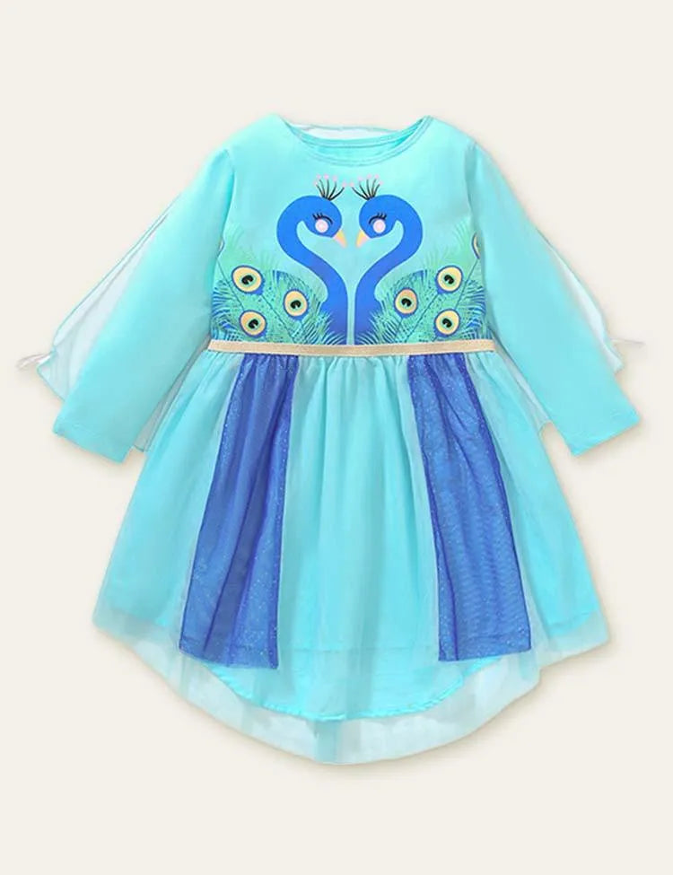 Peacock Printed Mesh Party Dress - Mini Taylor