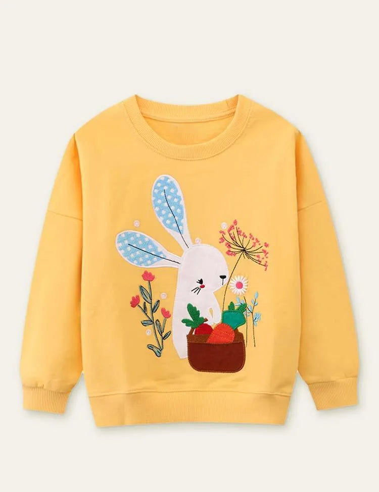 Rabbit Carrot Appliqué Flower Embroidered Sweatshirt - Mini Taylor