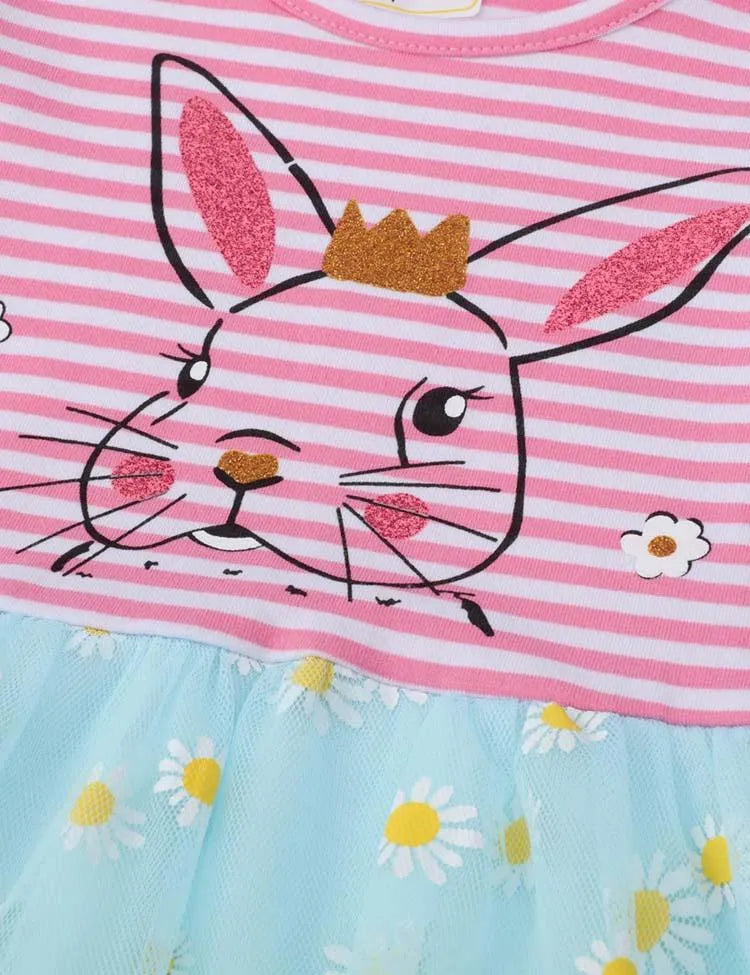 Rabbit Flower Printed Mesh Long Sleeve Dress - Mini Taylor