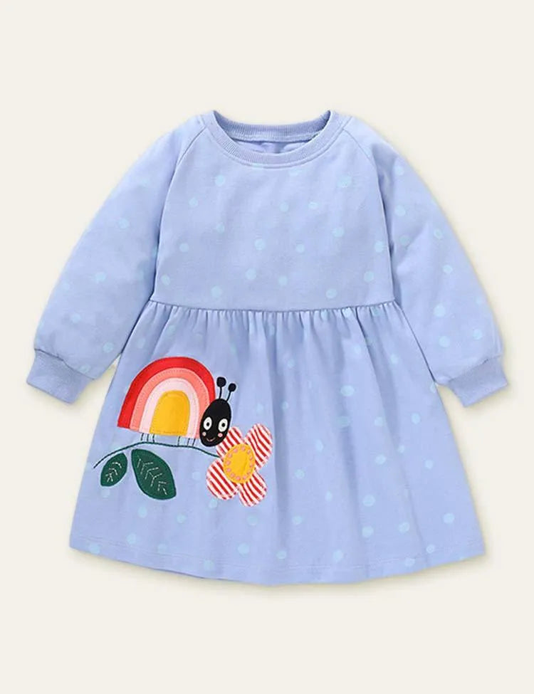 Rainbow Ladybug Appliqué Long Sleeve Dress - Mini Taylor