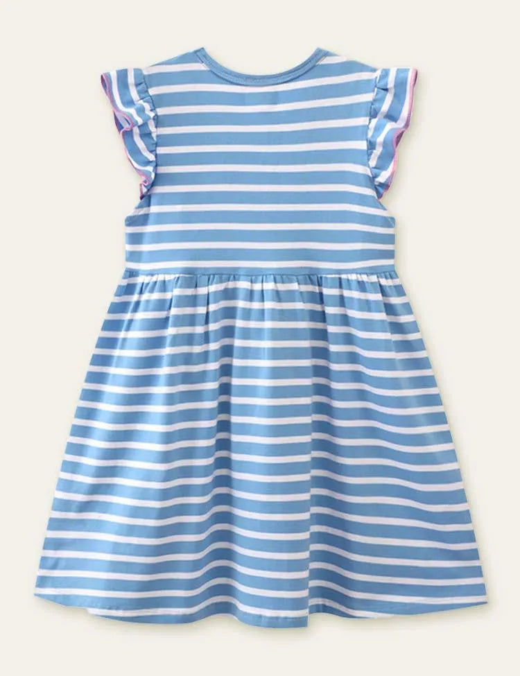 Unicorn Appliqué Embroidered Striped Dress - Mini Taylor