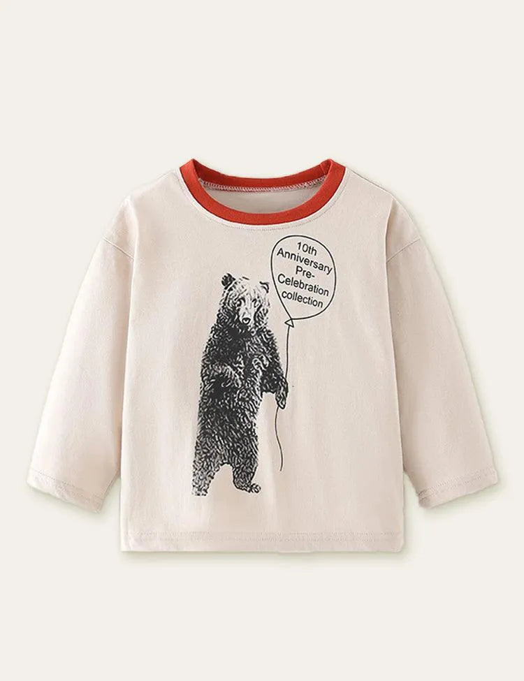Balloon and Bear Printed Long-Sleeved T-shirt - Mini Taylor