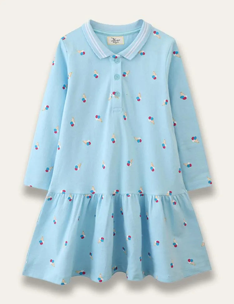 Cute Ice Cream Print Long Sleeve Dress - Mini Taylor