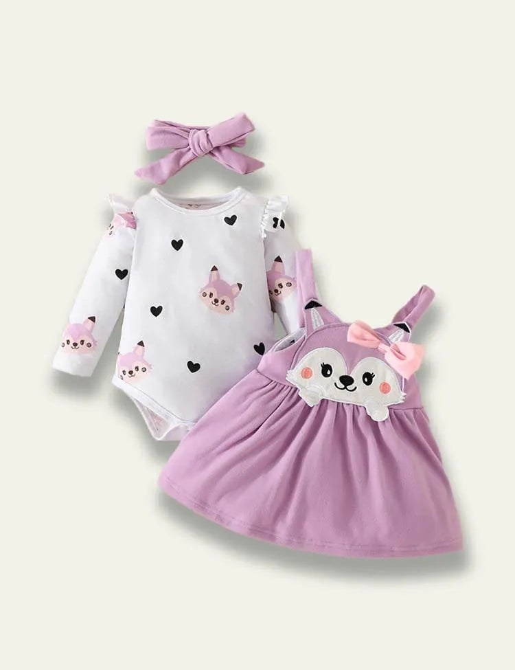 Long Sleeve Romper+Plant Fox Printed Bow Strap Dress - Mini Taylor