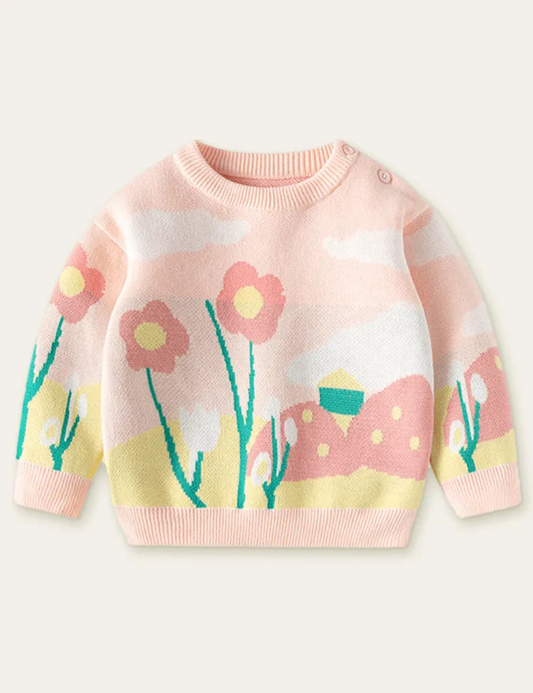 Macaron Color Series Flowers Printed Sweater - Mini Taylor