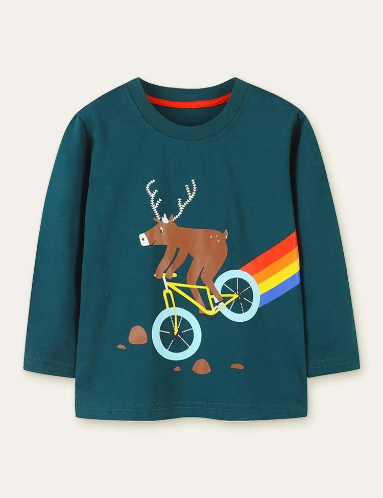 Rainbow Elk Printed Long Sleeve T-shirt - Mini Taylor