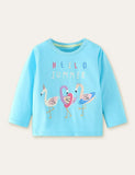 Three Flamingo Printed Long-Sleeved T-shirt