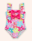 Cute Print Bow Lace Sleeveless Swimsuit