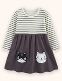 Kitten Applique Striped Dress