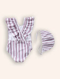Striped One-piece Swimsuit Set