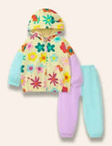 Flower Printed Colorblocked Coat Set