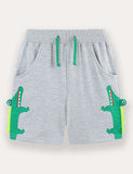 Cartoon Crocodile Applique Shorts