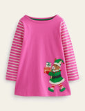 Christmas Guinea Pig Applique Long Sleeves Dress
