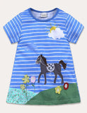 Today Only - Turtle Appliqué Short-Sleeved Striped Dress