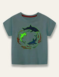 Glowing Cartoon Shark Printed T-Shirt