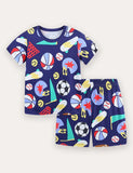 Football Print Short Sleeve T-Shirt and Shorts Set