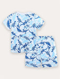 Dinosaur Print Short Sleeve T-Shirt and Shorts Set