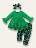 St.Patrick's Day Flared Long Sleeve Dress+Clover Pants