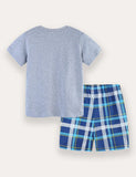 Excavator Plaid Print T-Shirt And Shorts Set