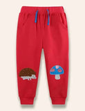 Hedgehog Mushroom Appliqué Sweatpants