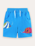 Fish Embroidered Cotton Shorts