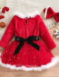 Christmas Long Sleeve Star Tulle Party Dress Set