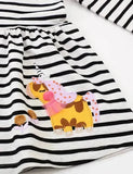 Cartoon Unicorn Appliqué Striped Dress