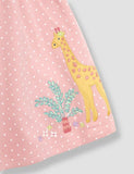 Coral Pink Giraffe Appliqué Button Front Dress