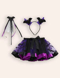 Halloween Printed Tutu Skirt Witch Hat Broom Three-piece Set