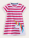 Unicorn Applique Stripe Cotton Dress