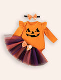 Halloween Long Sleeve Romper Skirt Three-piece Set