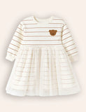Bear Appliqué Long Sleeves Plush Tulle Dress