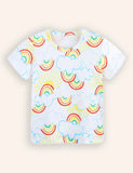 Rainbow Cloud Printed Short Sleeve T-Shirt Pajama Set