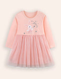 Bunny Printed Long Sleeves Tulle Dress