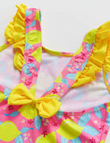 Lemon Print Ruffled Bow One-piece Swimsuit