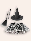 Halloween Printed Tutu Skirt Witch Hat Broom Three-piece Set