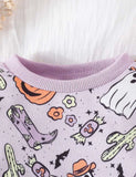 Halloween Pumpkin Print Long-sleeved Sweatshirt + Pants Set