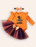 Halloween Long Sleeve Romper Skirt Three-piece Set