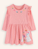 Rabbit Butterfly Embroidered Long Sleeve Dress