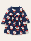 Santa Print Cotton Long-sleeved Dress