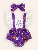 Halloween Pumpkin Ghost Embroidered Jumpsuit