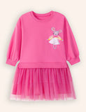 Cute Mouse Applique Long Sleeve Tulle Dress