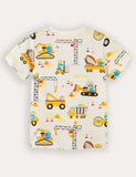 Cartoon Construction Car Printed Short Sleeve T-Shirt