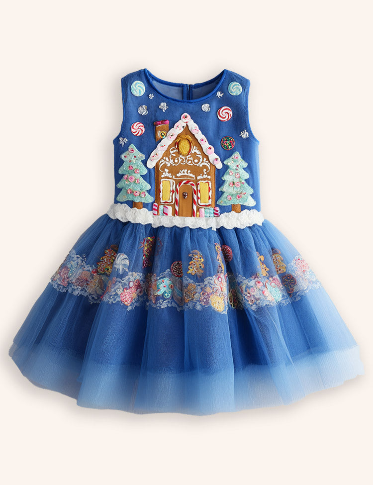 Tulle Christmas Gingerbread Appliqué Dress