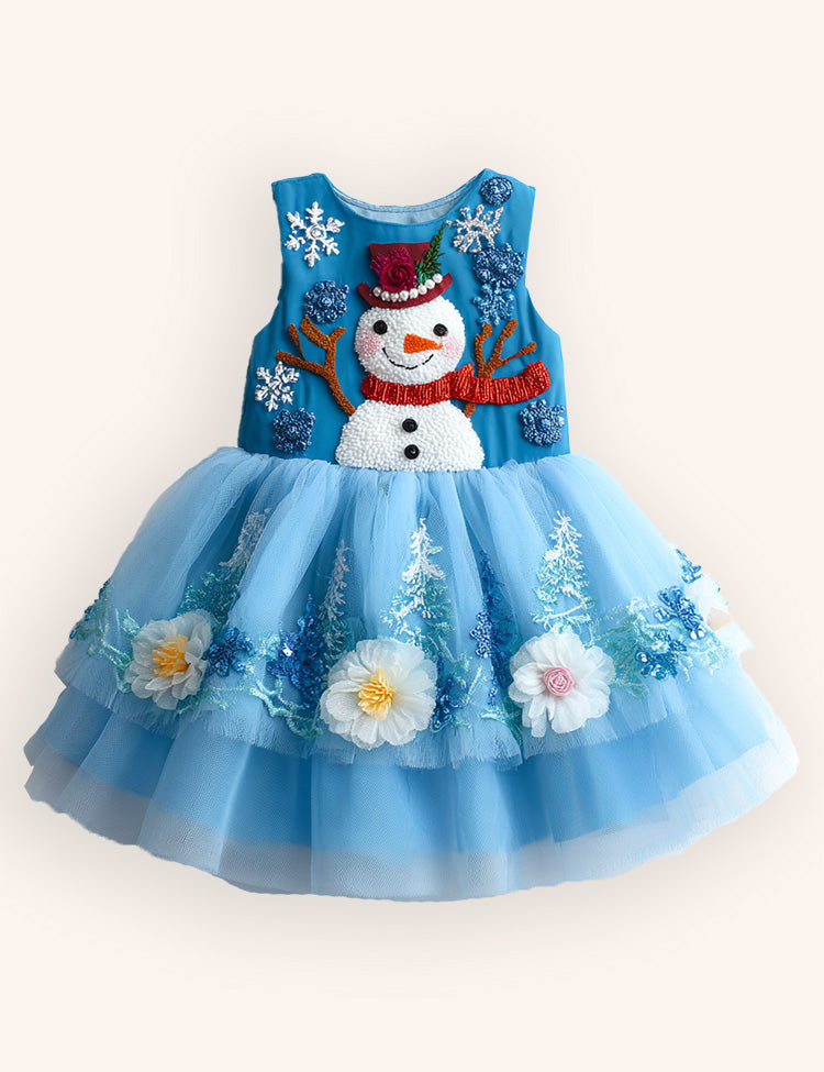 Tulle Snowman Applique Dress