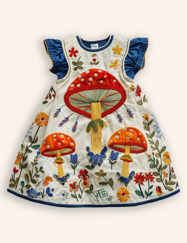 Mushroom Floral Appliqué Dress