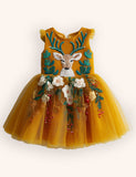 Tulle Floral Reindeer Embroidered Dress