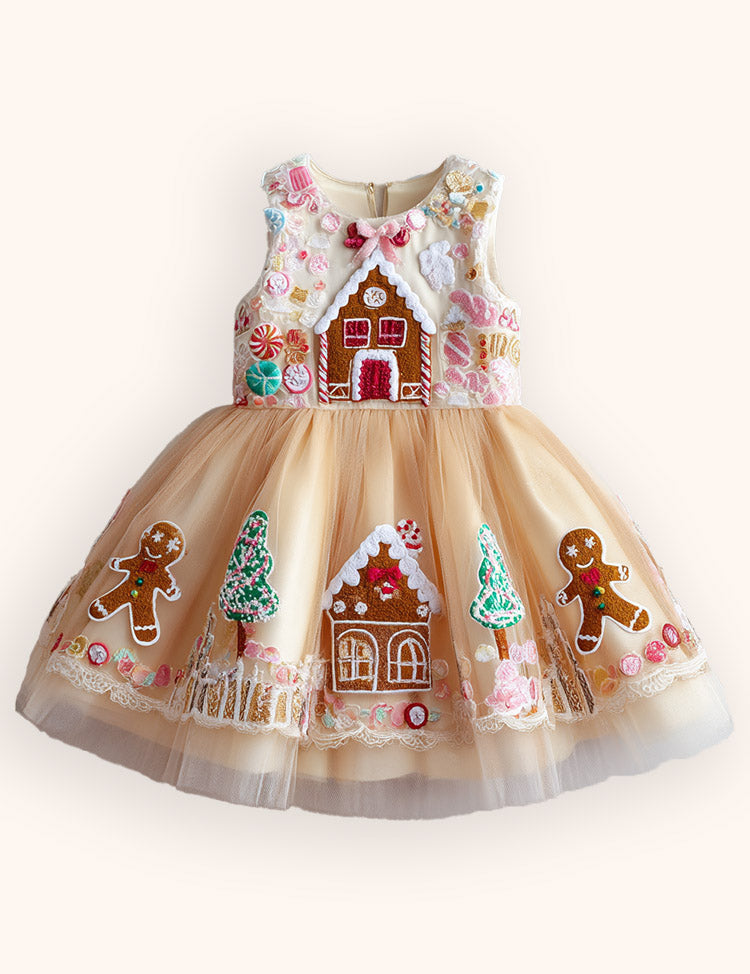 Tulle Gingerbread Embroidered Dress