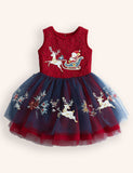 Tulle Christmas Santa & Reindeer Appliqué Dress