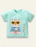 Cartoon Cat Appliqué T-shirt - Mini Taylor